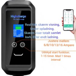 Highcharge lader m. app ip66 og ip 67 stik m. ac 30ma DC 6ma