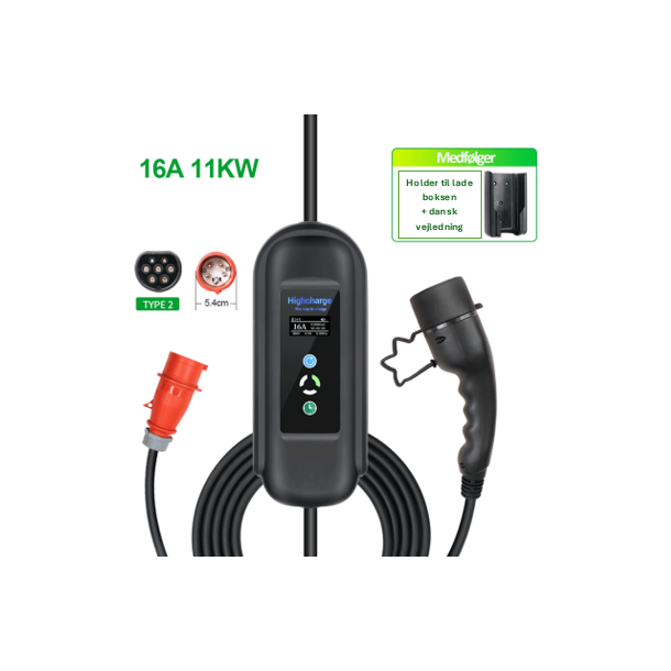 HighCharge Type 2 11kw ip54 inkl. holder til ladeboks